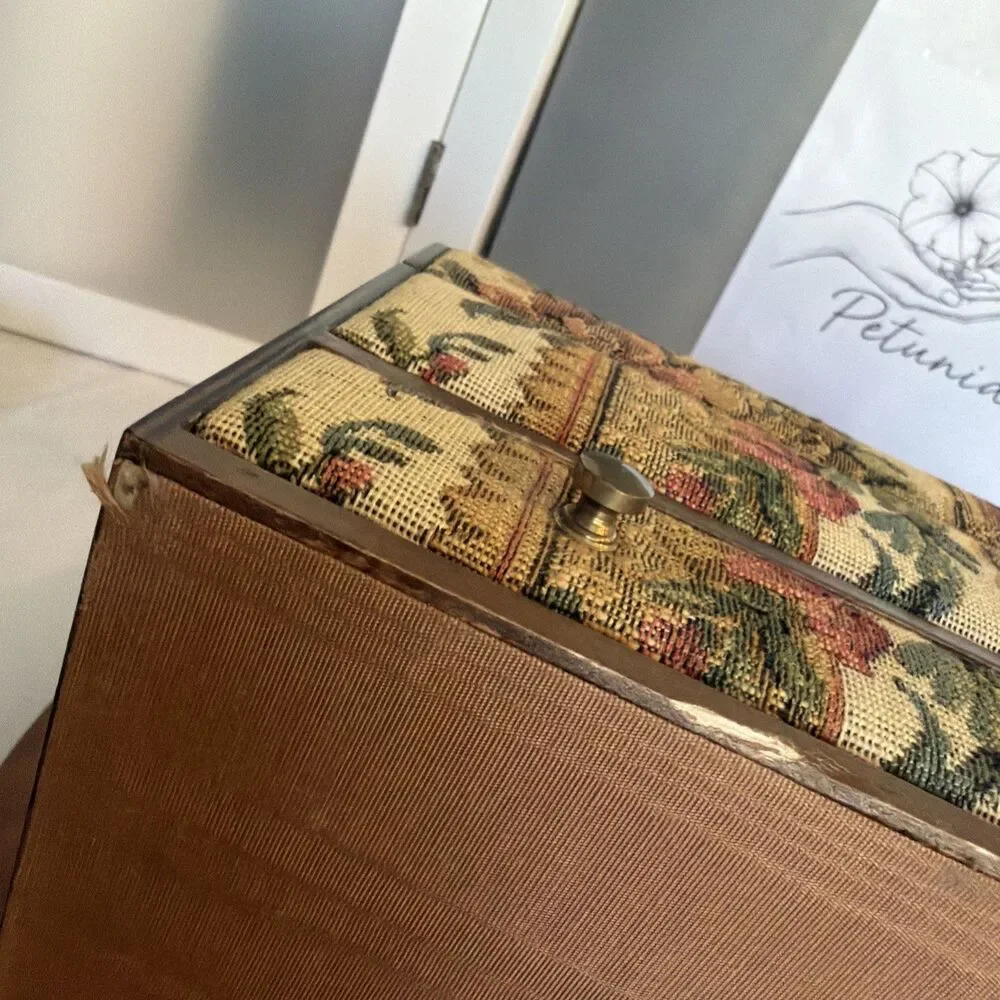 Vtg Floral Tapestry Jewelry Chest Box Stone & Thomas 80’s Velvet Lined Italy